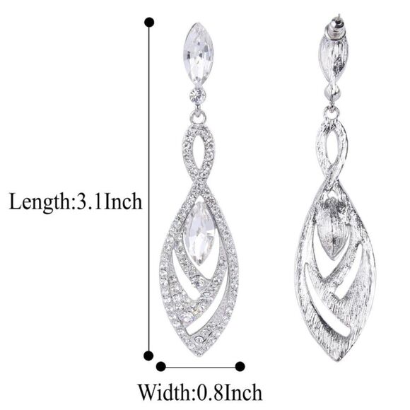 Silver with White Diamond Austrian Crystal Twisted Chandelier Post Back Earrings - Picture 5 of 5